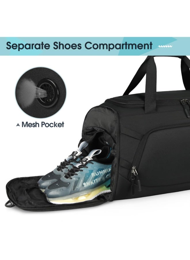 Gym Bag with Shoes Compartment Sports Bag with Waterproof Pocket for Wet Towels, Travel Duffel Bag for Men and Women by MahMir Black - Image 1